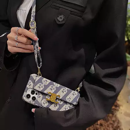 公式サイトと同じ 高級感あふれるケリー風 Celine iPhone 16 ケース ショルダーバッグ型 カードポケット付き