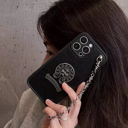 レザー Chrome HeartsスマホケースチェーンChrome Hearts アイフォーン16 15 カバーメタルロゴロームハーツケースブランドロゴSC23062118