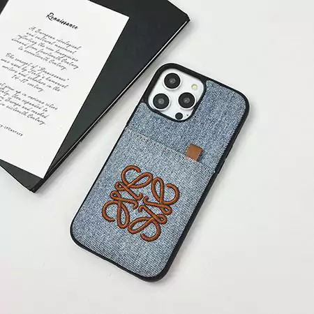 デニム生地 ロエベ Loewe スマホケース ブランドiphone16pro 16promaxケースロエベ 鏡付き 布製 カード収納 デニム生地 ブランドロゴSC23092915