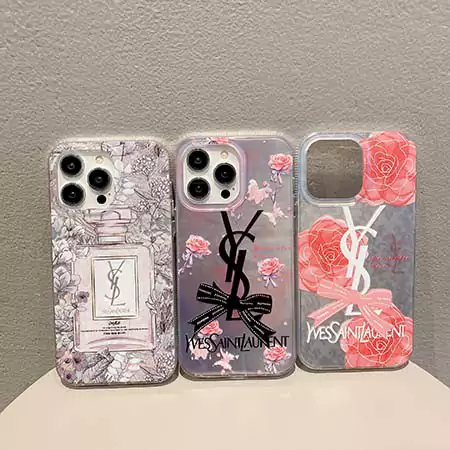 YSL iPhone16 ケース 半透明 花柄デザイン 香水瓶モチーフ 聚乙烯製 エンボス加工 人気ブランド レディース40代