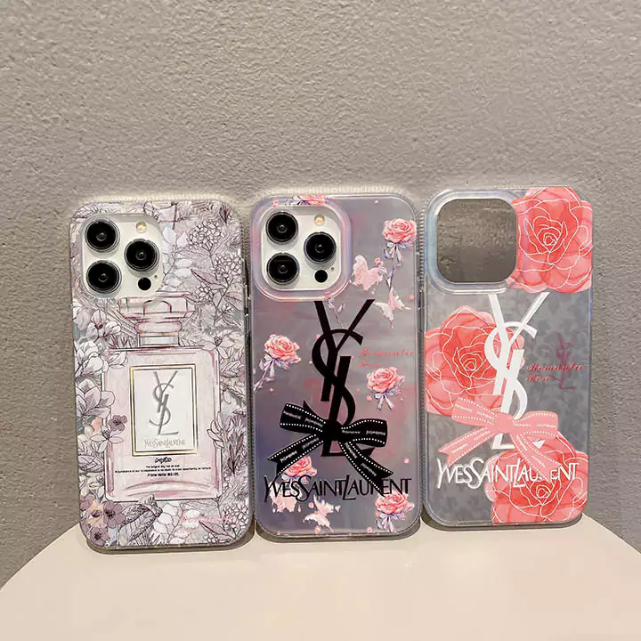 YSL iPhone16 ケース 半透明 花柄デザイン 香水瓶モチーフ 聚乙烯製 エンボス加工 人気ブランド レディース40代